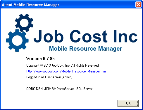 About Mobile Resource Manager dialogue box