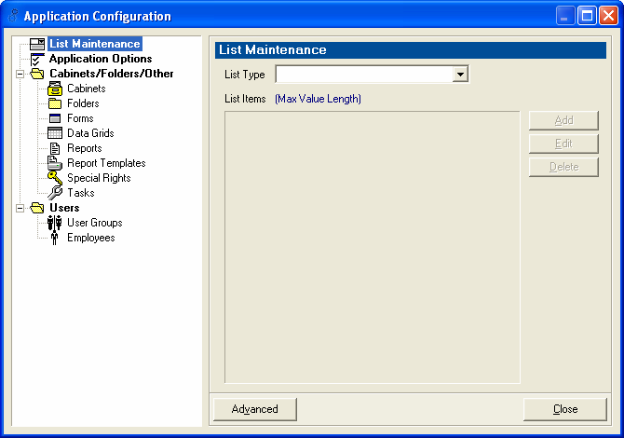 Application Configuration - List Maintenance