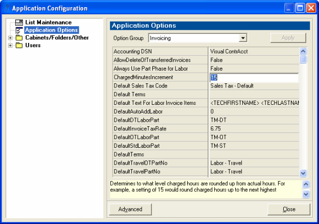 Application Configuration - Option Group - Invoicing