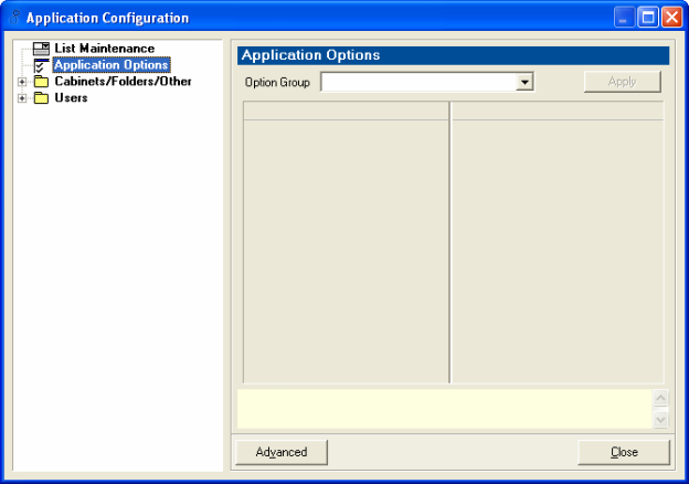 Application Configuration - Option Group blank