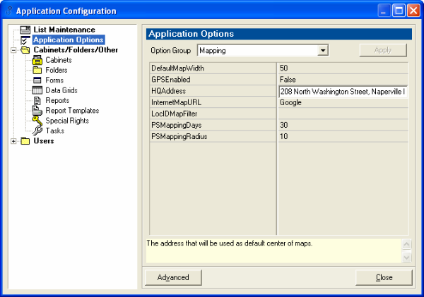 Application Configuration Application Options Mapping
