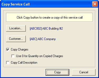 Copy Service Call dialogue box