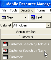 Customers button bar view expanded - Customer Search by Name