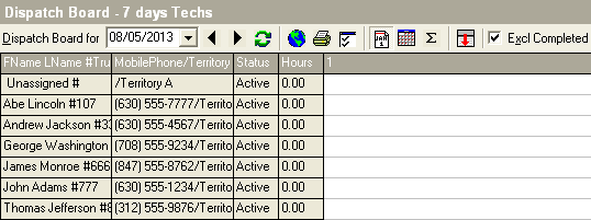 Dispatch Board - 7 days Techs - Daily