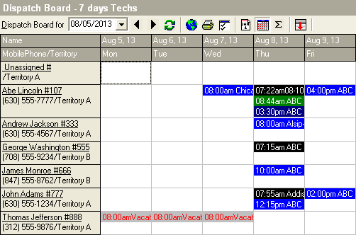 Dispatch Board - 7 days Techs - Multi-Day