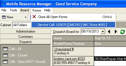 Forms - Service Call 103070