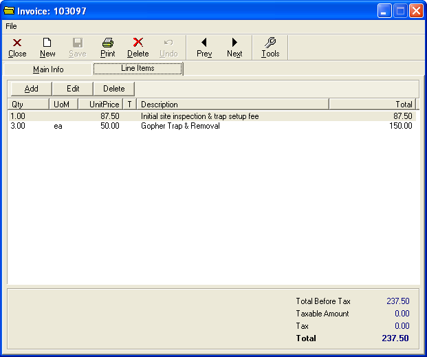 Invoice: 103097 - Line Items