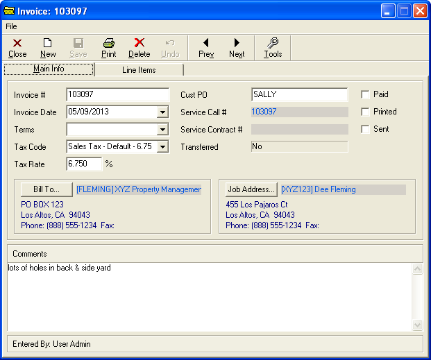 Invoice: 103097 - Main Info