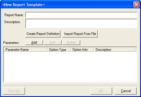 New Report Template form dialogue box blank