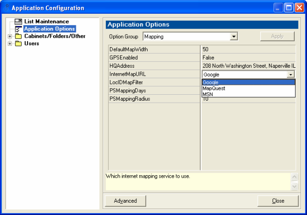 Application Configuration - Option Group - Mapping