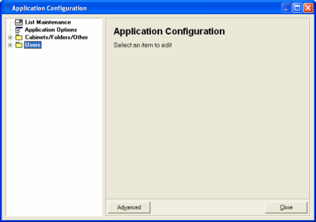 Application Configuration dialogue box - Users folder