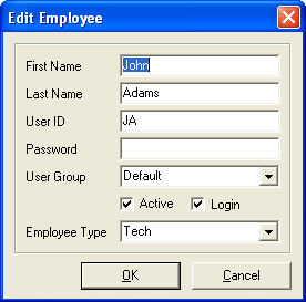 Edit Employee dialogue box