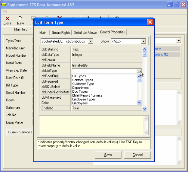 Equipment: ETS Automated Door AS2 - Edit Form Type