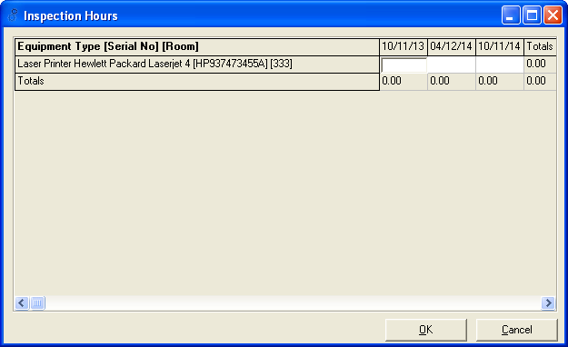 Inspection Hours dialogue box