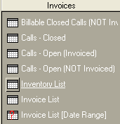 Invoices button bar - Inventory List line