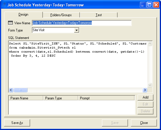 Job Schedule Yesterday+Today+Tomorrow - Design tab