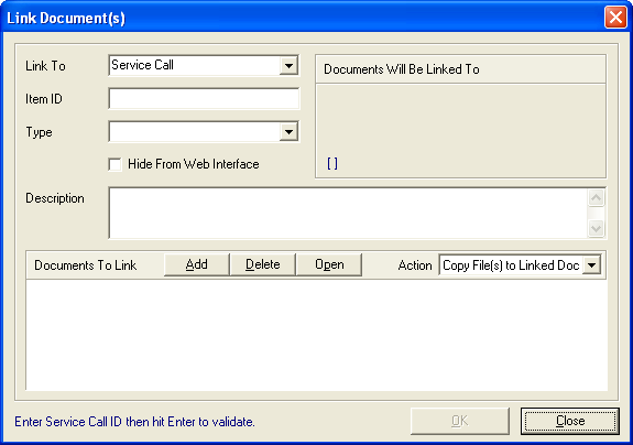 Link Documents dialogue box