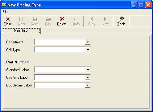 New Item dropdown menu - New Item - Pricing Type