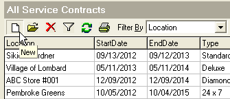 New button in All Service Contracts grid