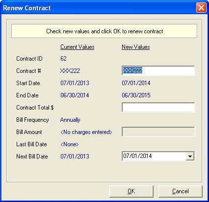 Renew Contract dialogue box