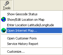 Tools dropdown menu - Open Internt Map line