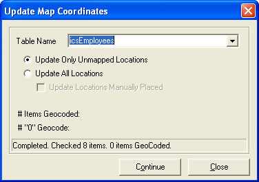 Update Map Coordionates dialogue box - Table Name - icsEmployees