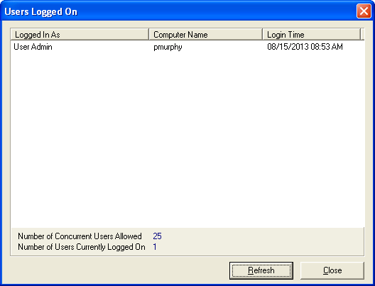 Users Logged On dialogue box