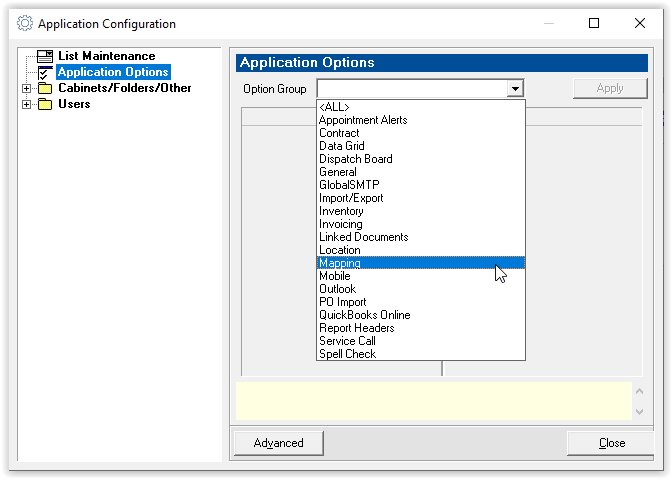 Application Configuration > Application Options > dropdown > Mapping