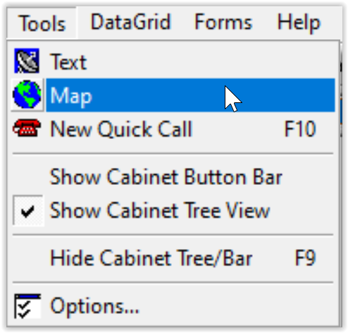 Tools dropdown menu > Map